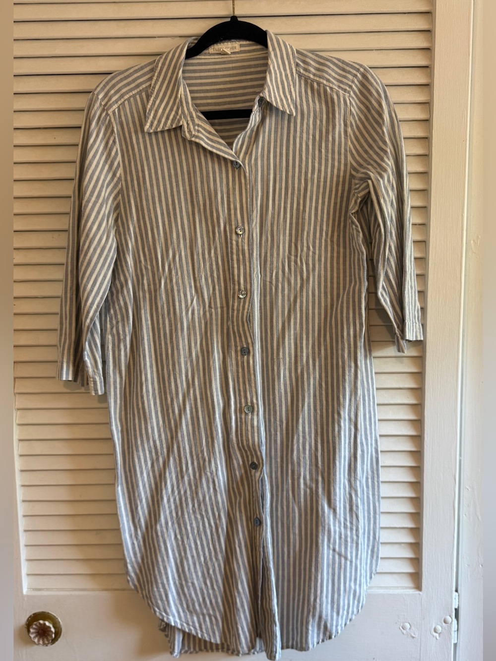 Eileen Fisher Blue and White Striped Casual Button-Down
